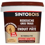 SINTO - Filler for large holes and cracks - Wood filler - Excellent adherence - Odourless - Easy and ready to use - Indoors & Outdoors - Will not split - Light wood shade - 500g