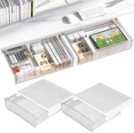 2 Pack Under Desk Drawer Organizer, Slide Out Desk Drawer, Clear Plastic Drawer Under Desk for Office, School, Home, Hidden Desktop Organizer Pen Holder for Desk Self-Adhesive (White)