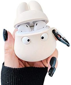 ICI-Rencontrer 3D Cute Fun Little Cross-eyed Totoro Design Creative Wireless Earphone Case Soft Silicone Anti-Scratch Shockproof Protector With Carabiner Compatible With Airpods 1 & 2