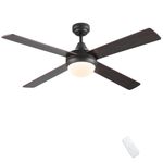 CJOY Bronze and Dark Wood Ceiling Fans Lights with Remote Control, 48'' Fans Lights Dimmable, 4 Blades Quiet Reversible Motor, Sloped Ceiling Light with Fan for Bedroom