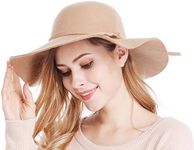 Bienvenu Women's Wide Brim Solid Color Wool Floppy Hat Camel