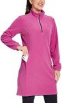 Willit Women's Fleece Dress Sweatshirt Thermal Long Pullover Polar Winter Dress with Pocket Rose Pink S