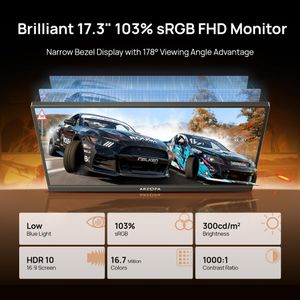 ARZOPA 17.3" Portable Monitor – FHD HDR IPS, USB-C/HDMI, Kickstand