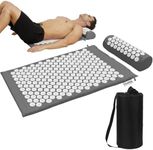 Acupressure Mat and Pillow Set with Bag - 73 X 42 CM Massage Acupuncture Mat - Naturally Relax Back, Neck and Feet Muscles - Stress and Pain Relief (grise)