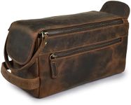 LEATHER VILLAGE Premium Leather Travel Toiletry Bag - Unisex Water-Resistant Travel Dopp Kit, Shaving & Cosmetic Organizer for Men & Women - Compact Bathroom Essentials - Rustic Brown