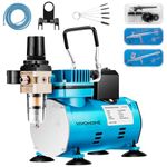 VIVOHOME Professional Airbrushing Paint System with 1/5 HP Air Compressor and 3 Paint Sprayers for Tattoo Makeup Shoes Cake Decoration Blue