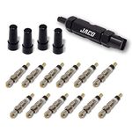 JACO Presta Valve Core Repair Kit for Bike Tires | with (12X) Replacement Valve Cores, (4X) Valve Caps, and Valve Removal Tool