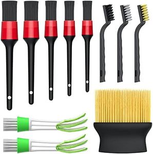 11 Pieces car Brush Set car Interior Cleaning, 5 Soft Quality Detail Brushes, 3 Wire Brushes, 2 air Conditioning Brushes and 1 Crevice Cleaning Brush for Cleaning The Interior Dashboard Engine