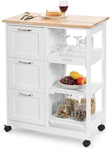 COSTWAY Carrello da Cucina con Ruote, Credenza Cucina con 4 Ripiani e 3 Cassetti, in Legno, Ideale per Cucina Ristorante e Bar, 67 x 37 x 83,5 cm (Bianco)