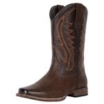 J's.o.l.e Cowboy Boots for Men Square Toe Men's Western Boots Classic Embroidered Country Boots for Concert Daily Wedding Brown US 8