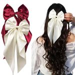 ChicTresses® 2 Pack Off White and Red - Hair Bows for Women, Bow Clips for Women - hair clips for women, Hair Clip - Luxury Satin Hair Bow Clips for Women and Girls, Cute Hair Accessories for Girls