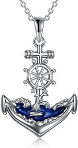 YAFEINI Collar de Ancla de Plata de Ley Pulida con Ancla Náutica, Joyería Fina de Cristal Azul Océano para Hombres y Mujeres (A)