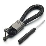 Contacts Black Braided Keychain Leather Strap Keyring Accessories PU Rope Keyring with Zinc Alloy (Pack of 1)