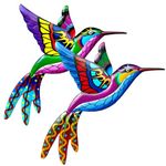 2 PCS Metal Hummingbird Wall Art Decor, Stunning Wrought Iron Hummingbird Sculptures - Colorful Bird Ornaments for Home, Garden, Patio, Porch or Fence