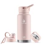 IDEUS Vacuum Insulated Water Bottle, 32 oz Stainless Steel Water Bottles with Straw, Chug and Spout Lid, Reusable Metal Water Bottle Leak Proof Gym Water Bottle, BPA-Free(Light Pink)