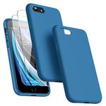 Dssairo [3 in 1 for iPhone SE case 2022/3rd/2020/2nd gen, iPhone 7/8 case，with 2 Pack Screen Protector, Liquid Silicone Ultra Slim Shockproof Protective Phone Case [Microfiber Lining] (Navy Blue)…