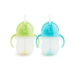 Munchkin Click Lock Tip & Sip Straw Cup Set 2 Pack | Baby & Toddler Sippy Cups with Straw| BPA Free Non Spill Cup| Dishwasher Safe Baby Straw Cup| Weighted Straw Childrens Cups| 7oz/207ml| Green/Blue