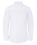 Calvin Klein Boys' Long Sleeve Slim Fit Dress Shirt, Style with Buttoned Cuffs & Shirttail Hem, White, 7