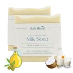 Soft Hues Cold Processed Goat Milk Soap | Skin Whitening & Tan Removal | Paraben & Chemical Free Bath Soap for Men & Women, Natural Ingredients, Hydrating Handmade Soap (100g, Pack of 2)