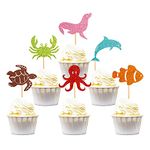 Keaziu 36 Pack Ocean Theme Cupcake Toppers Dolphin Octopus Crab Fish Sea Turtle Seal Cupcake Picks Under the Sea Animals Theme Baby Shower Cupcake Toppers