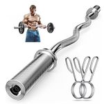 Bupans Olympic Barbell Curl Bar, 47” Strength Training EZ Bar, 370 lbs Weight Capacity for 2-Inch Weight Plates for Biceps Curl, Squat, Weightlifting with 2 Spring Collars (47” Ez Curl Bar)