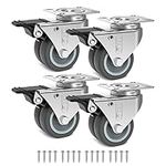 GBL Heavy Duty Swivel Casters with 4 Brakes + Screws - 50mm to 400kg - 4 Pack No Floor Marks Silent Caster for Furniture - Rubber Coated Trolley Wheels - Silver Casters