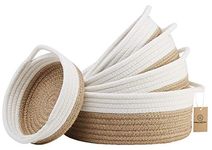 NaturalCozy 5-Piece Round Small Woven Baskets Set - 100% Natural Cotton Rope Baskets! Key Tray, Kids Montessori Toys, Bowl for Entryway, Jewelry Remote Fruits Desk Home Decor Shallow Catchall Baskets