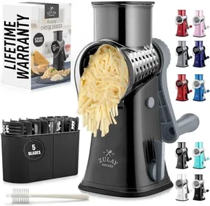 Zulay Kitchen Rotary Cheese Grater 5 Blade Cheese Shredder - Manual Hand Crank Cheese Grater With Reinforced Suction & 5 Interchangeable Drums - Easy to Use, Vegetable Chopper Round Mandoline Slicer