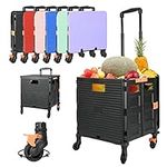 SELORSS Foldable Utility Cart Rolling Crate Handcart 110lbs Large Capacity Shopping Cart with 360°Rotate Noiseless Wheels & Telescoping Handle for Transports Groceries Office School Use(Black)