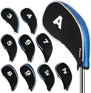 Andux Golf Iron Club Head Covers Protector Cases with Zipper 10pcs/Set Black Blue