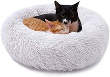 Pets Calming Cat Bed Dog Beds, Proxima Direct Ultra Soft Cat Cushion Bed Round Nest Fluffy Plush Bed Donut Cuddler Dog Bed with Non-Slip Bottom Suitable for Cats or Dogs Puppy (50CM, Light Grey)