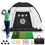 Golf Net, 10 x 7ft Golf Practice Net with Tri-Turf Golf Mat, All in 1 Golf Hitting Net with Scoreboard & Target, Golf Chipping/Swing Training Nets for Backyard Driving, Ideal Golf Training Equipment