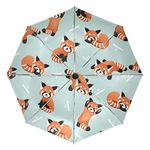 Cute Red Panda Bamboo Automatic Umbrella Animal Plant Windproof Waterproof UV Protection Travel Umbrella - 3 Folds Auto Open/Close Button Sun&Rain Car Umbrella