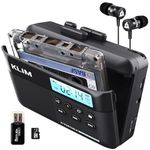 KLIM K7 Cassette Player - Cassette to Digital Converter - Portable Player with Built-in Microphone & Speaker - Rechargeable Battery - Earphones - 8GB SD Card - Black