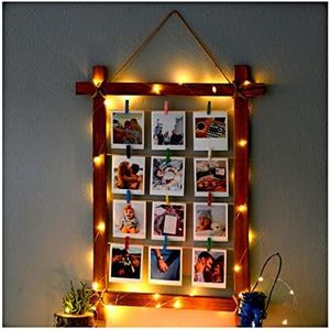 Cornice portafoto in legno dall'aspetto naturale con luce LED e chiavistello – Cornice per foto multiple