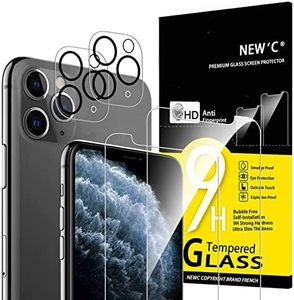 NEW'C 4 Pack, 2 x Glass Screen Protector for iPhone 11 Pro and 2 x Camera Lens Protector, Scratch-Resistant, No Air Bubbles, Extremely Durable, 9H Hardness Tempered Glass