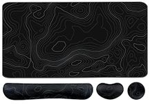 Topographic Large Mouse Pad and Keyboard Wrist Rest, Desk Pad for Keyboard and Mouse, 4-in-1 Large Gaming Mouse Pad with Wrist Support, Non-Slip Desk Mat for Home Office Study Game-Topographic Contour