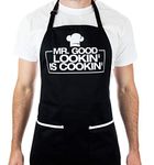 Aller Home & Kitchen Men's Funny Mr. Good Looking is Cooking - BBQ Grill Apron for a Husband, Dad, Boyfriend or any Friend that Cooks Like a Master Chef