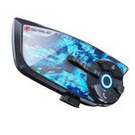 gearelec Helmet Bluetooth Headset V5.2 BT &【Cool Graffiti Panel】,4 Riders 1500M Helmet Communication System with Music Sharing, Motorcycle Bluetooth Headset-HiFi Sound & Noise Reduction，IP65 Blue