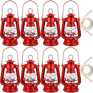 Honoson Oil Lamp Hurricane Lamp Kerosene Lantern for Indoor Outdoors Decorative Hanging Oil Lantern with Wick for Hiking Emergency Camping Party Decoration(8 Pieces,Red)