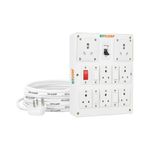 BITCORP Extension Board Heavy Duty Box 6A 16A 20A With Thermal Protection 7 Way Socket 4 Switch (3500W) Surge Protection With 20 Meter Long Cable Cord Wall Mount (White), 220 Volts