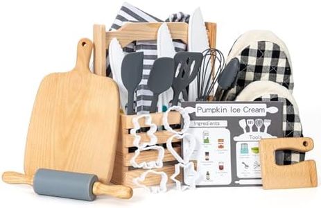 Kids Cooking & Baking Set, 16 Pcs Grey Real Kids Kitchen Utensils Set with Storage Case, Toddler Cooking Set, Toddler Chef Set for Junior Chef with Kids Apron & Hat, Kids Baking Sets for Boys & Girls