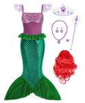 AmzBarley Mermaid Dress for Girls Princess Ariel Costume Birthday Party Kids Cosplay Halloween Outfit with Red Wig 4-5 Years