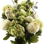 FiveSeasonStuff Vintage Artificial Peonies Silk Flowers and Hydrangeas for Wedding Bridal Home Décor – 2 Peony Bouquets for Floral Centrepiece Arrangements (Mixed Cream Beige and Moss Green)