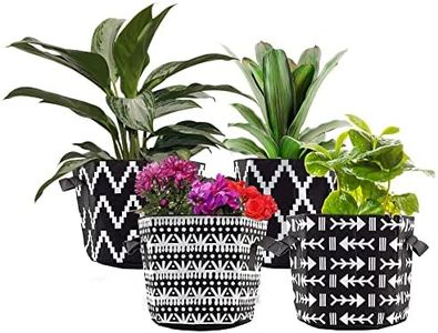 Darware 3 Gallon Grow Bags (Set of 4, Black & White Boho); Fabric Planter Bags in Geometric Ethnic Design