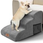 Pawchop Dog Steps for Bed, 3-Step Waterproof Dog Stairs for Small Injured Older Pets, High Density Foam Dog Ramp with Washable Cover, Pet Steps Ladder for Sofa Couch & Bed - Grey, 60 x 40 x 40cm