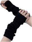 OYOANGLE Women's 1 Pair Y2K Goth Arm Warmer Fingerless Knitted Gloves with Thumb Hole Black One-Size