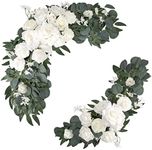 COCOBOO Artificial Flower Swag Wedding Arch Decor 2pcs Rose Flower Swag Arrangements for Wedding Reception Backdrop Table Decorations Welcome Sign (White)