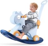 XIAPIA 4 in 1 Rocking Horses Ages 1-3, Baby Rocking Horse for Toddlers 1-3 with Push Handle and Footrest, Rocking Toys Balance Bike Balance Board for 1 2 3 4 5 Year Old Girl&Boy Birthday Gift