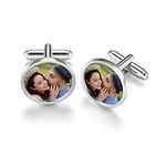 PiercingJak Personalized Cufflinks for Men Custom Photo Cufflinks Full Color Picture Custom Cuff Links Customized Wedding Memorial Gift for Groom Father of The Bride Round